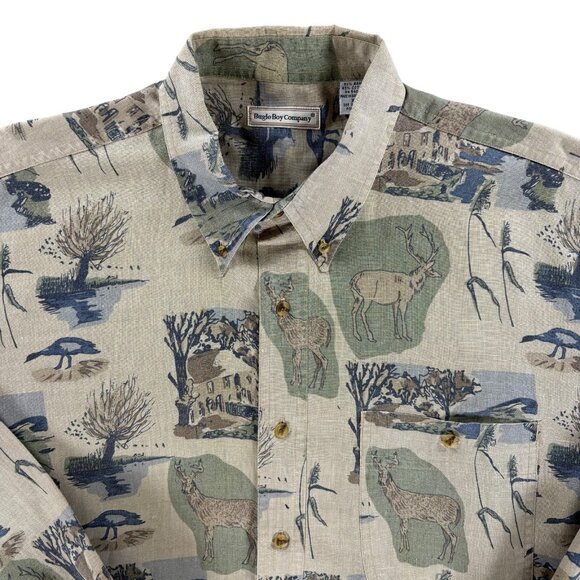 Bugle Boy Shirt Men XL Deer Wildlife Long Sleeve Vintage 90's All Over Print - Picture 3 of 11